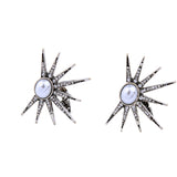 TESSLA - Silver Pearl Studded Sun Clip Earrings